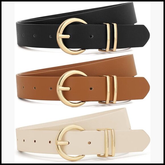 3 Pack Women\'s Leather Belts with Gold Buckle for Jeans Dresses main image 5